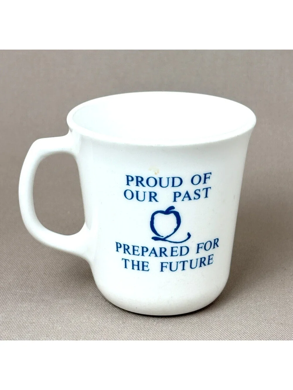 Vintage Corning Glass Mug Charleroi Suprema Dedication 1990 White Milk Glass